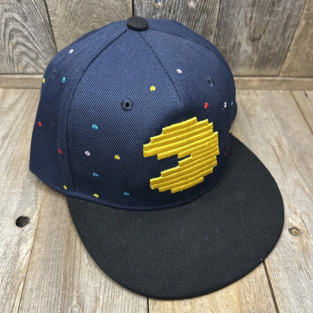 Pac Man Style Video Game Navy Blue‎ Snapback Hat Adjustable Two Tone Flat Brim